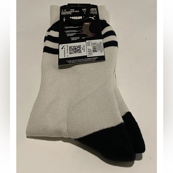 Puma Basketball Crew Socks 1 Pair Mens 6-12 Beige w/ Black ‘Don’t Flinch’ & Logo - Picture 11 of 12